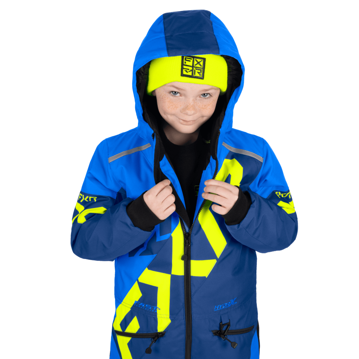 FXR Ch Cold Cross CX Monosuit 26, blue/dark blue/hivis